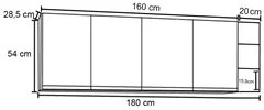 Armário Aéreo Nevada com Nicho 180cm 4 Portas Preto/Cinza - Lumil