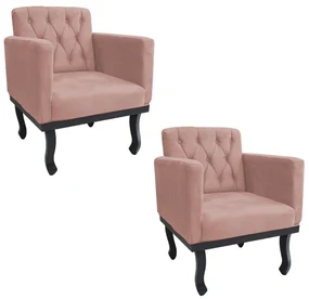 kit 02 Poltronas Classic Pés Luís XV Suede Rosê - ADJ Decor