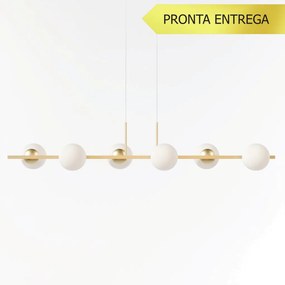 Pendente Botton Long Retângular 26X12X120Cm Alumínio E Globo Ø12Cm Fos... (CHAMPANHE, FOSCO)