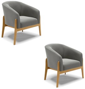 Poltrona Decorativa Base de Madeira kit 2 Stella Suede D03 - D'Rossi - Grafite