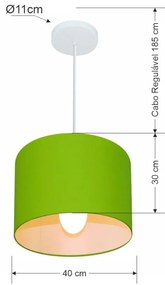 Lustre Pendente Cilíndrico Vivare Md-4146 Cúpula em Tecido 40x30cm - Bivolt - Verde-Limão - 110V/220V