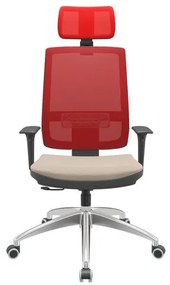 Cadeira Office Brizza Tela Vermelha Com Encosto Assento Poliester Fendi RelaxPlax Base Aluminio 126cm - 63535 Sun House