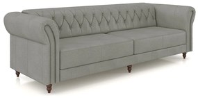 Sofá Living Sala de Estar Stanford Chesterfield 3 Lugares 260cm Pés de Madeira Couro Cinza G58 - Gran Belo