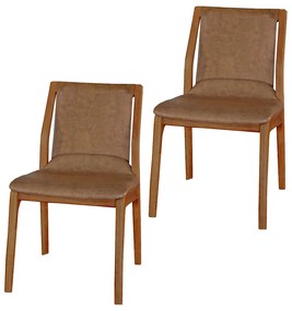 Kit 2 Cadeiras Decorativas Sala de Jantar Madeira Maciça Bruyne PU Sintético Marrom G13 - Gran Belo