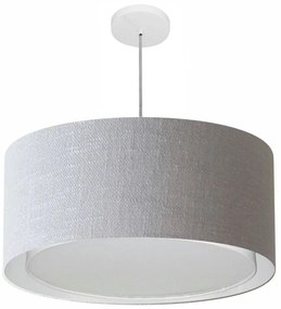 Lustre Pendente Cilíndrico Duplo Md-4291 Cúpula em Tecido 60x30cm Rustico Cinza - Bivolt