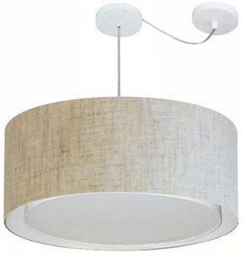 Lustre Pendente Cilíndrico Com Desvio Md-4311 Cúpula em Tecido 60x30cm Rustico Bege - Bivolt