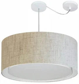 Lustre Pendente Cilíndrico Com Desvio Md-4311 Cúpula em Tecido 60x30cm Rustico Bege - Bivolt