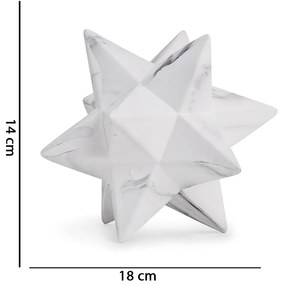 Enfeite Decorativo Estrela em Cerâmica Mármore Branco 14x18 cm - D'Rossi