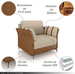 Kit 2 Poltronas Decorativas Violet Pés em Alumínio Preto Linho Bege Claro/Caramelo G45 - Gran Belo