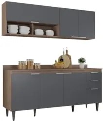 Armário de Cozinha Com Tampo CP01 180cm Pérola Freijó/Grafite Z34 - Mp
