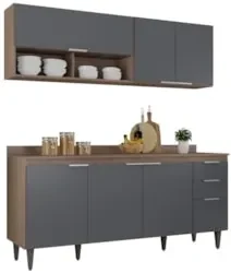 Armário de Cozinha Com Tampo CP01 180cm Pérola Freijó/Grafite Z34 - Mp