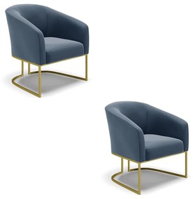 Poltrona Decorativa Industrial Dourado kit 2 Stella Suede D03 - D'Rossi - Azul Marinho