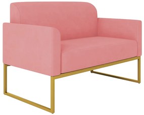 Poltrona Namoradeira Decorativa Isabella Base Industrial Suede Rosê/Dourado G19 - Gran Belo