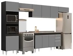 Armário de Cozinha Modulada 5 Peças CP15 Balcão com Pia Inox Preto/Cin