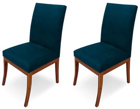 Conjunto 2 Cadeiras Raquel para Sala de Jantar Base de Eucalipto Suede Azul Marinho