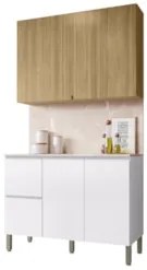 Armário de Cozinha CP01 e Tampo 120cm Minsk Z06 Branco/Freijó - Mpozen