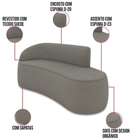 Sofá 4 Lugares Orgânico 220 cm Morgan Suede D03 - D'Rossi - Grafite