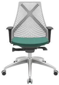 Cadeira Office Bix Tela Cinza Assento Poliéster Verde Autocompensador Base Alumínio 95cm - 63994 Sun House