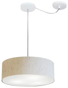 Lustre Pendente Cilíndrico Com Desvio Linho Bege MJ-4255 Para Mesa de Jantar e Estar