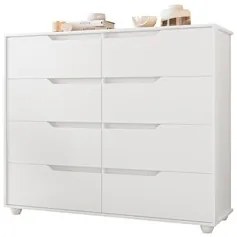 Cômoda para Quarto 8 Gavetas 136cm Doble Branco Fosco/Nature - Albatro