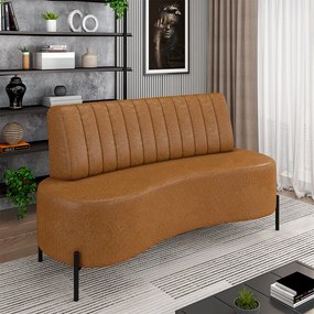 Sofá Living Decorativo 2 Lugares 1,60M Katara Pés de Ferro PU Caramelo G33 - Gran Belo