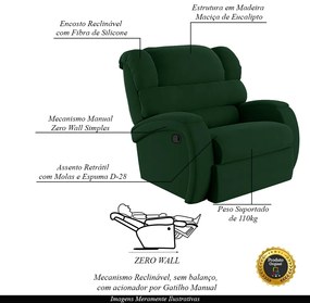 Poltrona do Papai Sala de Cinema Reclinável Kylie Manual Veludo Verde Esmeralda G23