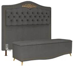 Cabeceira Cama Box Casal King 195cm Com Calçadeira Baú Imperial J02 Li