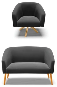 Sofá Namoradeira e Poltrona Giratória MA30 Stella Suede Preto  D03 - D'Rossi