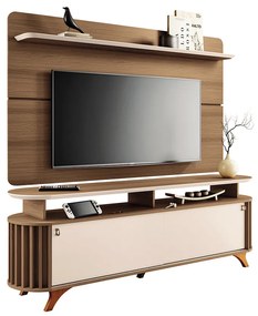 Conjunto Decorativo Bancada e Painel Kirby TV até 70 Polegadas Castanho/Off White G26 - Gran Belo