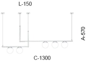 Pendente Retangular 130X15X57Cm Metal E Vidro 5 X G9 Globo Ø12Cm | Old... (CHAMPANHE, FOSCO)