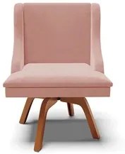 Kit 8 Cadeiras Estofadas Base Giratória de Madeira Lia Veludo Rosê - I