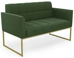 Sofá Namoradeira e 2 Poltronas Base Industrial Dourado Ana Suede Verde