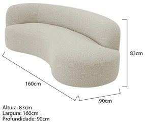 Divã Recamier Orgânico Tokyo 160cm Lado Direito Linho - ADJ Decor