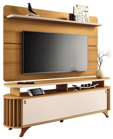 Conjunto Decorativo Bancada e Painel Kirby TV até 70 Polegadas Cinamomo/Off White G26 - Gran Belo