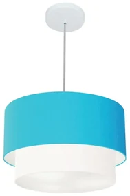 Pendente Cilíndrico Azul Turquesa e Branco MJ-4159 Para Mesa de Jantar e Estar