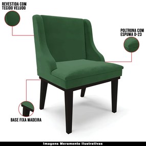 Kit 5 Cadeiras Decorativas Sala de Jantar Base Fixa de Madeira Firenze Veludo Verde/Preto G19 - Gran Belo