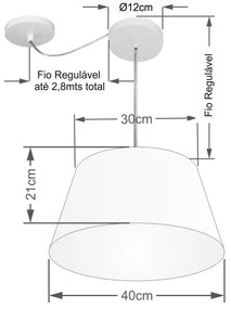 Lustre Pendente Cone Com Desvio de Centro Vivare Md-4273 Cúpula em Tecido 30x40cm - Bivolt