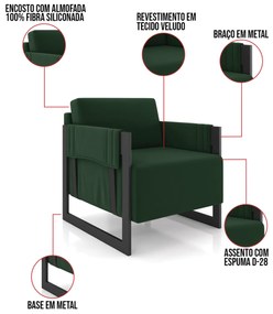 Poltrona Decorativa Base Industrial Rory Veludo K01 - D'Rossi - Verde