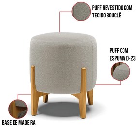 Puff Banqueta Decorativo Base Madeira Stella Bouclê Cinza P01 - D'Rossi