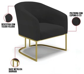 Cadeira Sala de Jantar Base Industrial Dourado Stella Veludo D03 - D'Rossi - Preto