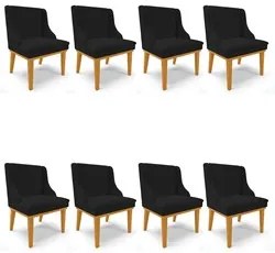 Kit 8 Cadeiras Estofadas para Sala de Jantar Base Fixa de Madeira Cast