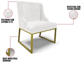 Cadeira Sala de Jantar Industrial Dourado kit 6 Liz Sint PU D03 - D'Rossi - Branco