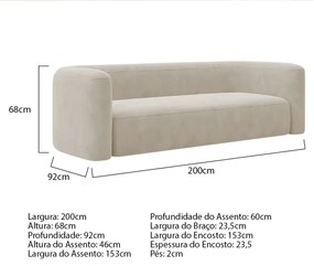 Kit Sofá 3 Lugares 200cm e Poltrona Orgânica Luxo Recepção Melina Linho - ADJ Decor