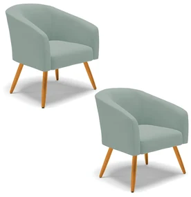 Poltrona Decorativa Pé Palito Castanho Kit 2 Stella Cotelê Ext/Veludo D03 - D'Rossi - Menta