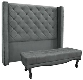 Cabeceira Cama Box Casal 140cm e Recamier Vicenza Veludo Cinza S04 - D'Rossi
