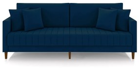 Sofá Living Decorativo Hamburgo 2 Lugares 196cm com Almofadas Pés em Madeira Veludo Azul G33 - Gran Belo