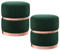 Kit 2 Puffs Decorativos com Cinto e Aro Rosê Round C-303 Veludo Verde