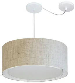 Lustre Pendente Cilíndrico Com Desvio Md-4314 Cúpula em Tecido 50x25cm Rustico Bege - Bivolt