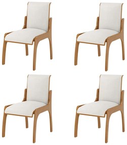 Kit 4 Cadeiras Decorativa Sala de Jantar Madeira Maciça Pedri Linho Off White/Imbuia G42 - Gran Belo
