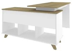 Mesa Escrivaninha em L Golden e Estante Livreiro Stela A06 Olmo/Branco